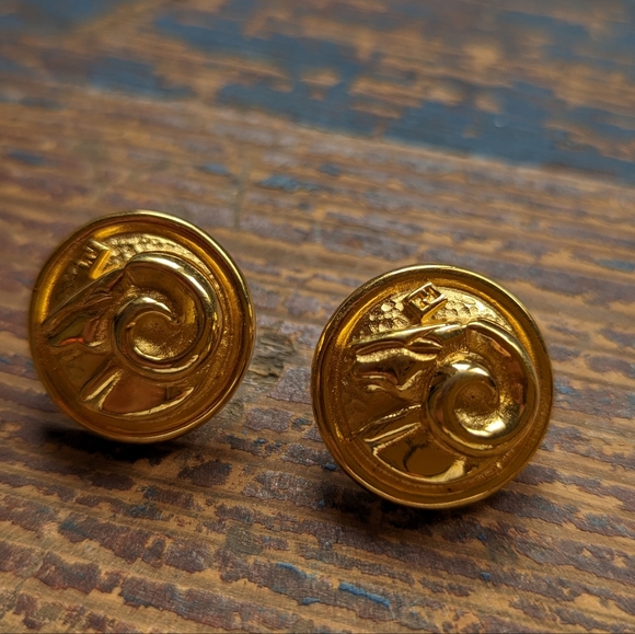vintage FENDI zodiac aries gold tone earrings - Picture 2 of 4